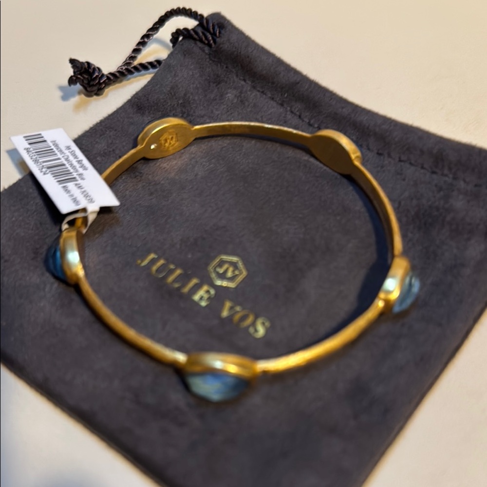 Julie Vos Gold and Blue Cuff Bracelet with Oval Stones